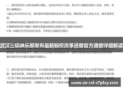 武汉三镇俱乐部发布最新股权改革进展官方通报详细解读